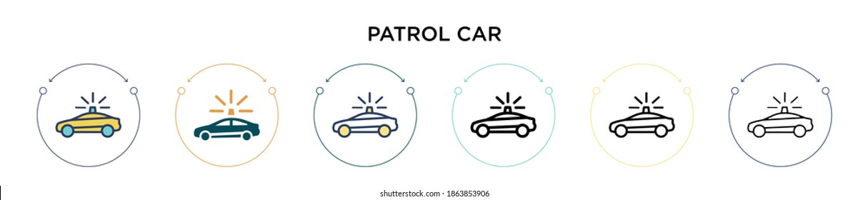Patrol car icon in filled, thin line, outline and stroke style. Vector illustration of two colored and black patrol car vector icons designs can be used for mobile, ui, web