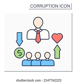 Patronage color icon. Giving support and money to special candidates. Sponsorship. Patrons control people. Corruption concept. Isolated vector illustration 