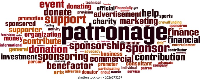 Patronage word cloud concept. Vector illustration