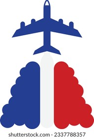 The Patrouille de France with Alpha Jets Concept, French Jet Releasing three color smoke Vector Icon Design, Bastille Day Symbol, National day of France Sign, French Revolution Stock illustration