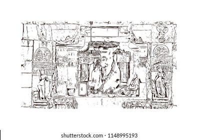 Pattadakal, also called Raktapura, is a complex of 7th and 8th century CE Hindu and Jain temples in northern Karnataka, India. Hand drawn sketch illustration in vector.