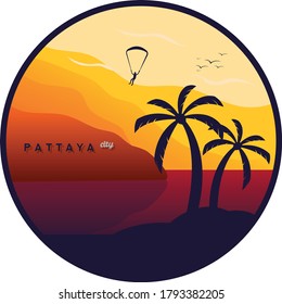 pattaya beach sunset. flat illustration.