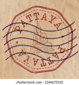 Pattaya City, Bang Lamung, Chon Buri, Thailand Stamp City Travel Passport. Design Retro Symbol Famous. Old Vintage Postmark.