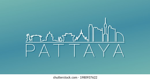 Pattaya City, Bang Lamung District, Chon Buri, Thailand Skyline Linear Design. Flat City Illustration Minimal Clip Art. Background Gradient Travel Vector Icon.