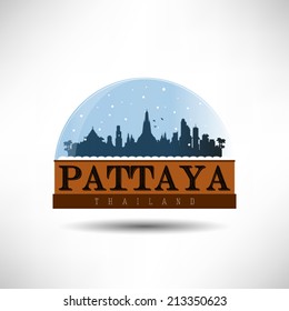 Pattaya, city skyline silhouette in snow globe. Vector design.