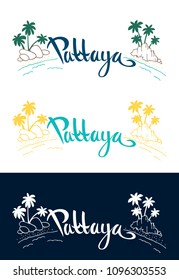 Pattaya set of lettering with linear illustration of boats. Isolated vector illustration is perfect for t shirts, cups, cards, posters. 