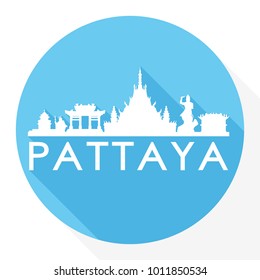 Pattaya Thailand Asia Flat Icon Skyline Silhouette Design City Vector Art Famous Buildings.