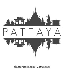 Pattaya Thailand Asia Skyline Vector Art Mirror Silhouette Emblematic Buildings
