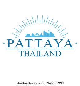 Pattaya Thailand. Banner Design. City Skyline. Silhouette Vector. Famous Monuments.