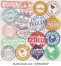 Pattaya Thailand Set of Stamps. Travel Stamp. Made In Product. Design Seals Old Style Insignia.