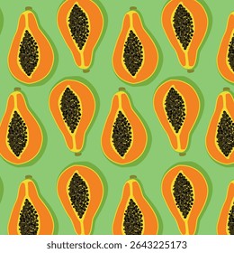Pattaya tropical fruits in a vector pattern on a green background. Juicy pattern for a bright print.