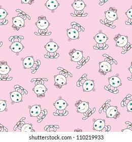 patten of cute baby girls and baby boys vector illustration