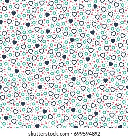 Patten with hearts. Decorative vector pattern with geometrical shapes.