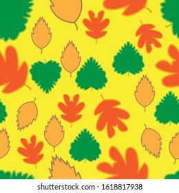 patten leaves fall in the spring yellow background.