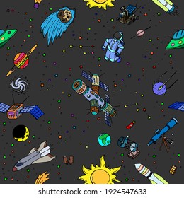 pattenr consist of yand drawn colored space doodle for background