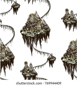 Patter with fantastic island, flying island, fantasy