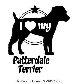 Patterdale Terrier dog silhouette, i love my dog,  dog, dog breeds, logo, vector, silhouette, animal, illustration, icon, sign, black, pet,