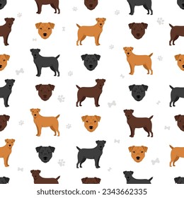 Patterdale terrier smooth coated seamless pattern. All coat colors set.  Vector illustration