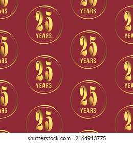 Pattern with 25 years in elegant golden letters in a red background. 25th anniversary celebration design  vector illustration, for celebration, banners and party invitations. 