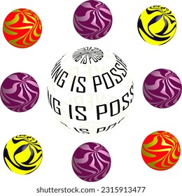 
Pattern of 3d colorful abstract print set spheres isolated. Fancy print balls. Colorful balls - spheres vector pattern isolated. Text sphere isolated