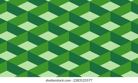 Pattern of 3d optical illusion. Pattern of illusion block. Vector illustration of 3d green square. Geometric illusive for design graphic, background, wallpaper, layout or art