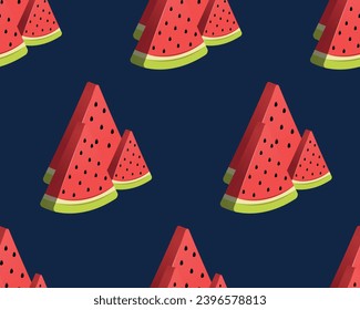 Pattern of 3D watermelon slices. Vector seamless pattern for print.