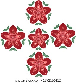 Pattern of 5 flowers on a white background
