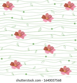 Pattern for 8 March minimalistic simple line seamless design with realistic flowers. Spring and Summer Floral background.