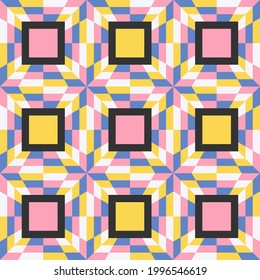 Pattern of 9 colorful squares with combination of bright yellow, pink, and blue, can be use as a Seamless Pattern Background. Colorful background vector in EPS8.