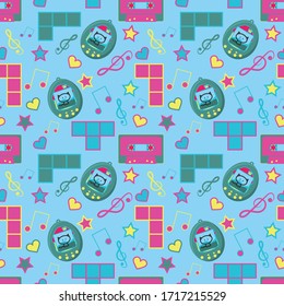 pattern with 90s symbols in vibrant colors