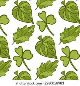 Pattern about gardening. Vector illustration of green leaves. Gardener, gardening banner