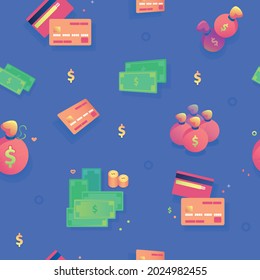 Pattern about money on a blue background