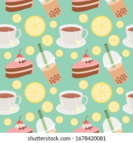 pattern about tea theme and fruits vector