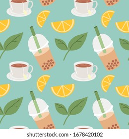 pattern about tea theme and fruits vector