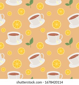 pattern about tea theme and fruits vector