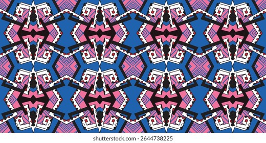 Pattern abstract. African ethnic traditional blue pink pattern. seamless beautiful Kitenge, chitenge style. fashion design in colorful. Geometric abstract motif. Ankara prints, African wax prints.