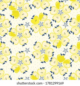 Pattern with an abstract Apple. Seamless pattern with yellow apples in the shape of hearts. Vector illustration for children's design, fabric and textiles.