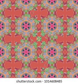 Pattern with abstract art flower for Tibetan yoga. Bohemian indian henna design, vector retro circle ornament. Mandala, tribal vintage sketch with a medallion on pink, beige and blue colors.