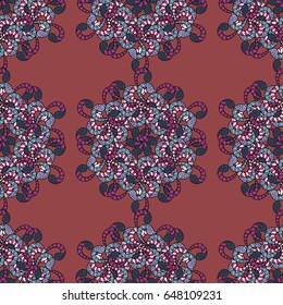 Pattern with abstract art flower for Tibetan yoga. Bohemian decorative element, indian henna design, vector retro circle ornament. Mandala, tribal vintage sketch with a medallion on blue background.