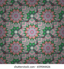 Pattern with abstract art flower for Tibetan yoga. Bohemian decorative element, indian henna design, retro circle ornament on. Mandala colored, tribal vintage background with a medallion.