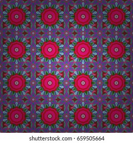 Pattern with abstract art flower for Tibetan yoga. Bohemian decorative element, indian henna design, vector retro circle ornament. Mandala, tribal vintage sketch with medallion on colorful background
