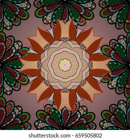 Pattern with abstract art flower for Tibetan yoga. Bohemian decorative element, indian henna design, vector retro circle ornament. Mandala, tribal vintage sketch with medallion on colorful background