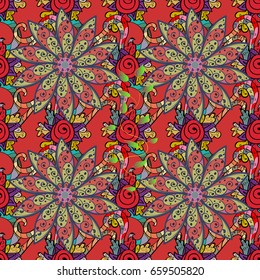 Pattern with abstract art flower for Tibetan yoga. Bohemian decorative element, indian henna design, vector retro circle ornament. Mandala, tribal vintage sketch with medallion on colorful background