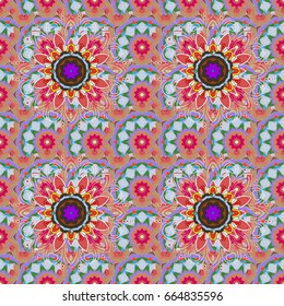 Pattern with abstract art flower for Tibetan yoga. Mandala, tribal vintage sketch with a medallion on background.
