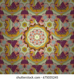 Pattern with abstract art flower for Tibetan yoga. Bohemian decorative element, indian henna design, vector retro circle ornament. Mandala, tribal vintage sketch with a medallion.