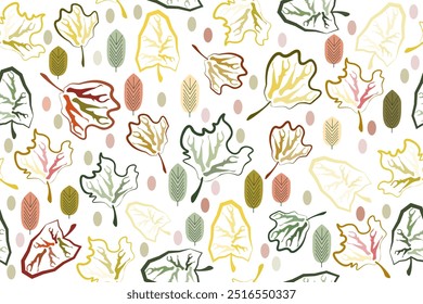 Pattern of abstract autumn leaves on a white background. Vector illustration for wallpaper, textile, packaging design