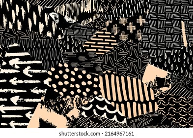 pattern. Abstract background with brush strokes. Monochrome hand drawn texture. Modern graphic design.Hand drawn striped.	