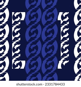 pattern with abstract beans; two colors pattern; chain design of abstract ornament blue and white