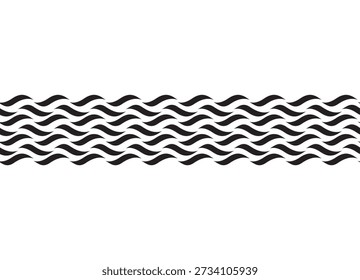Pattern of abstract black waves on a white background. Vector background for printing, labels, advertising, packaging, textiles. Design element for drinks, sports. Water flow, sea, river. Border, stripe. Interior decor. Liquid