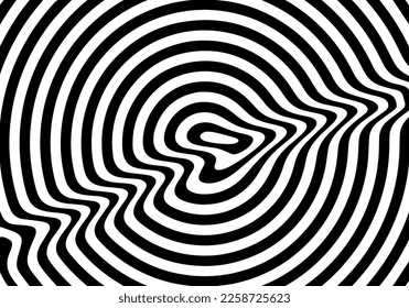 Pattern with Abstract Black and White Optical Illusion. Circle Stripes Background with Ripple Effect. Vector Target Illustration